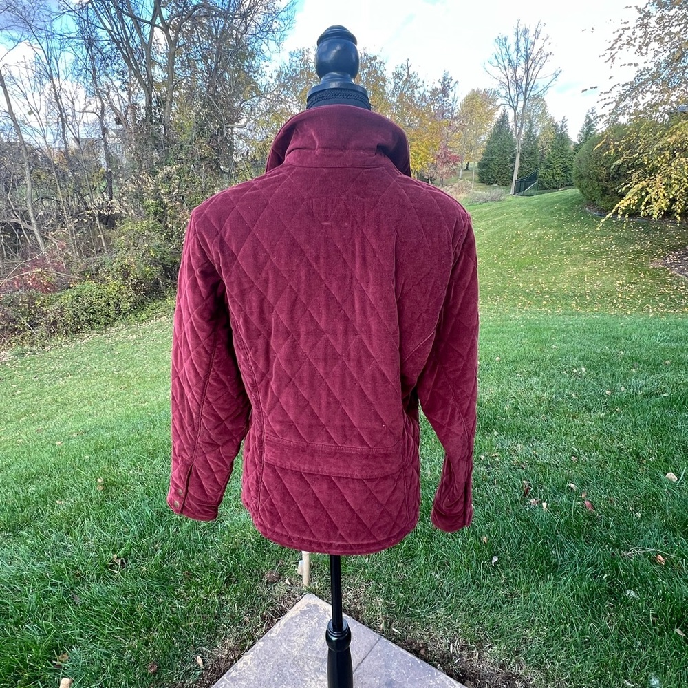 Eddie Bauer Wmns Quilted Jacket Burgundy Corduroy Trim Snap Front Outdoor Coat - Picture 5 of 6